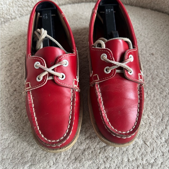 Quoddy Made In USA Red Leather Boat Shoes Womens 6.5 Handsewn Blucher Moc - Picture 2 of 11